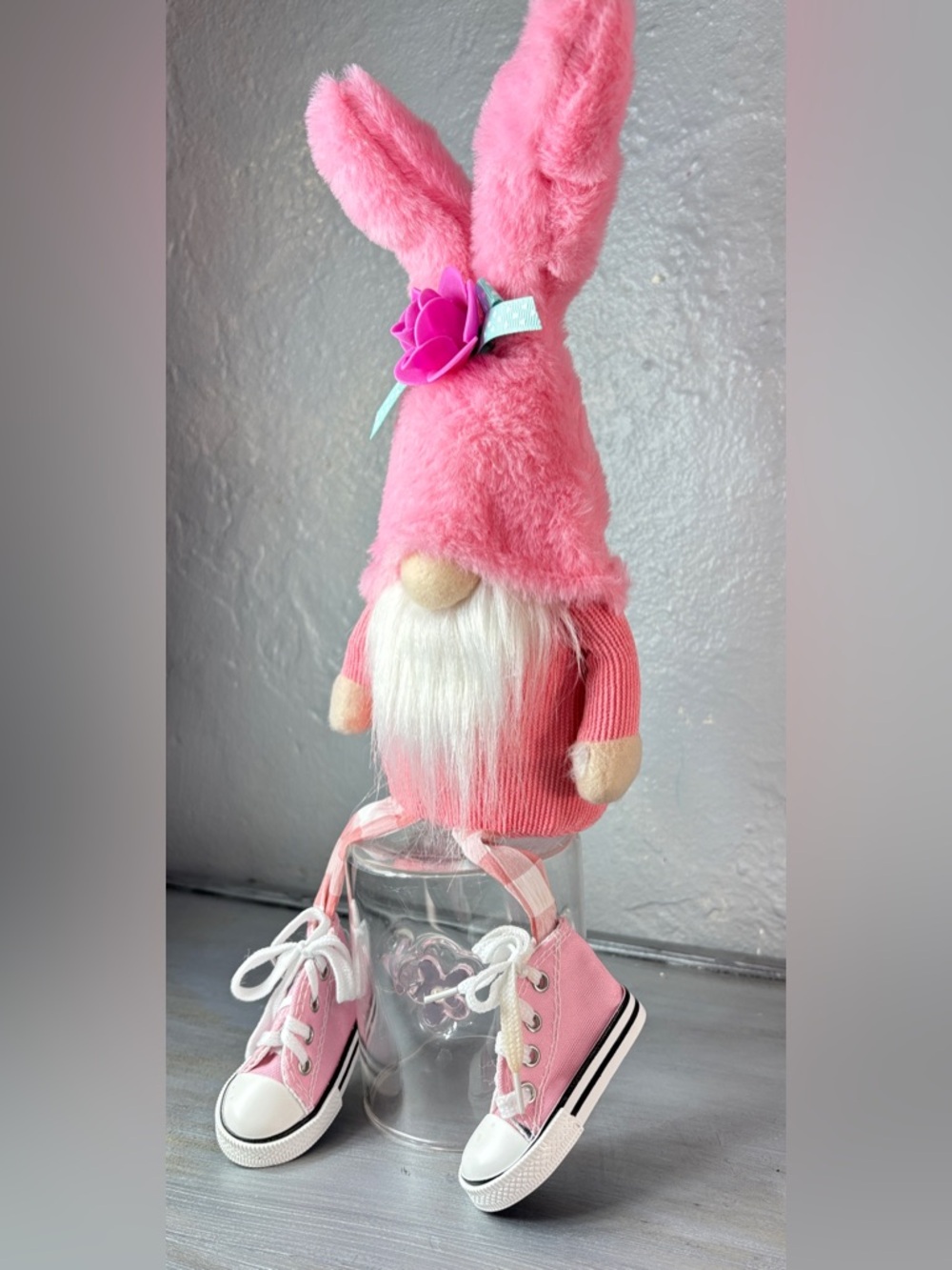 Bunny Gnome Shelve-Sitter with Converse Style Shoes